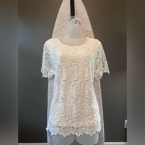 Philosophy White Floral Lace Short Sleeve Blouse